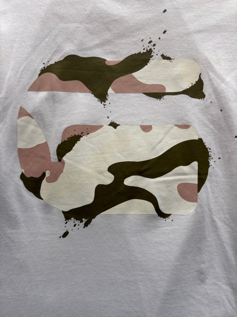 NWT G-Star Raw White Short Sleeve Tee with Olive & Pink Camo  Detail - Picture 5 of 6